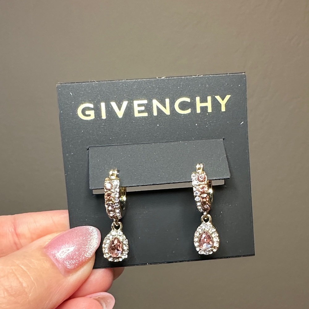 Givenchy Gold and Pink Teardrop Earrings/Huggies